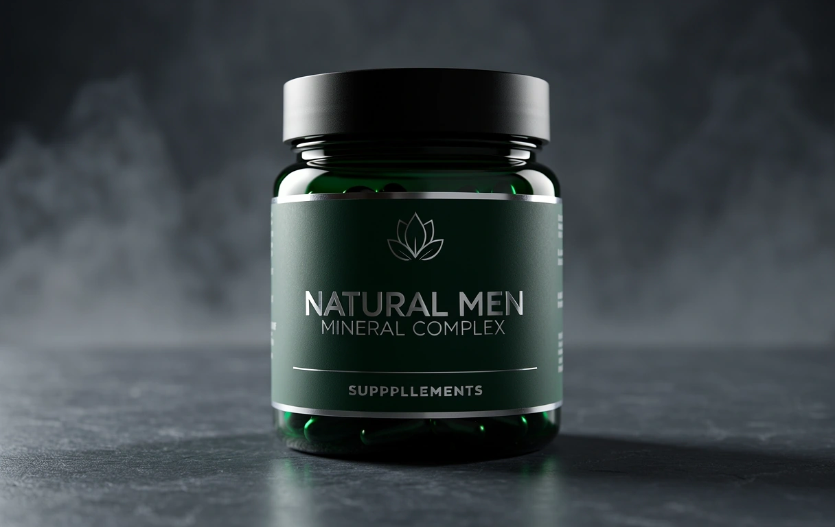 Premium glass supplement jar on natural stone
